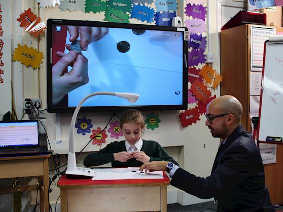 Visualiser holds attention at  Whittlebury C of E Primary School